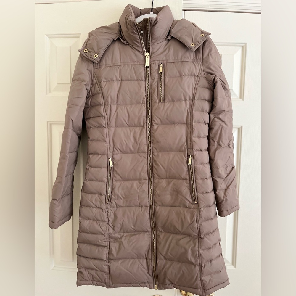 Michael Kors Brown Puffer Coat with Quilted Design
